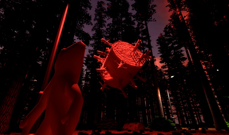 Gone Big Mode Game Image of Abomination standing near a floating hay wheel bathed in red light