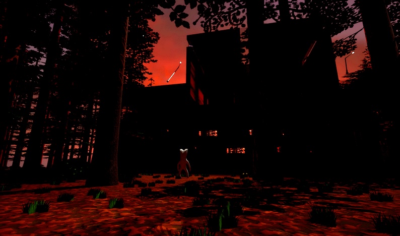 Abomination standing at the edge of a spooky forest in front of a mansion