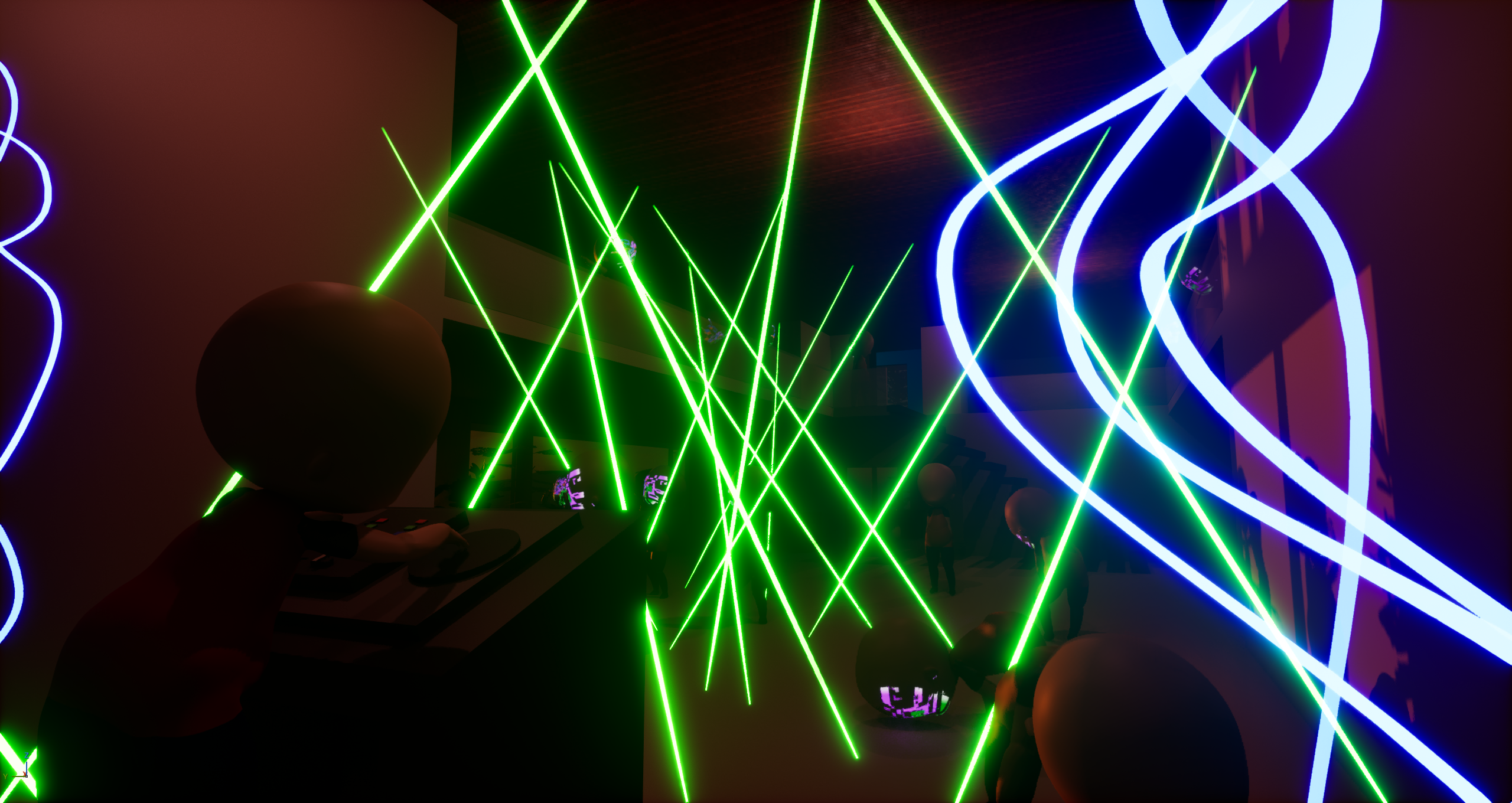 Maskotism Game Image of a party with a DJ, lasers, and people dancing