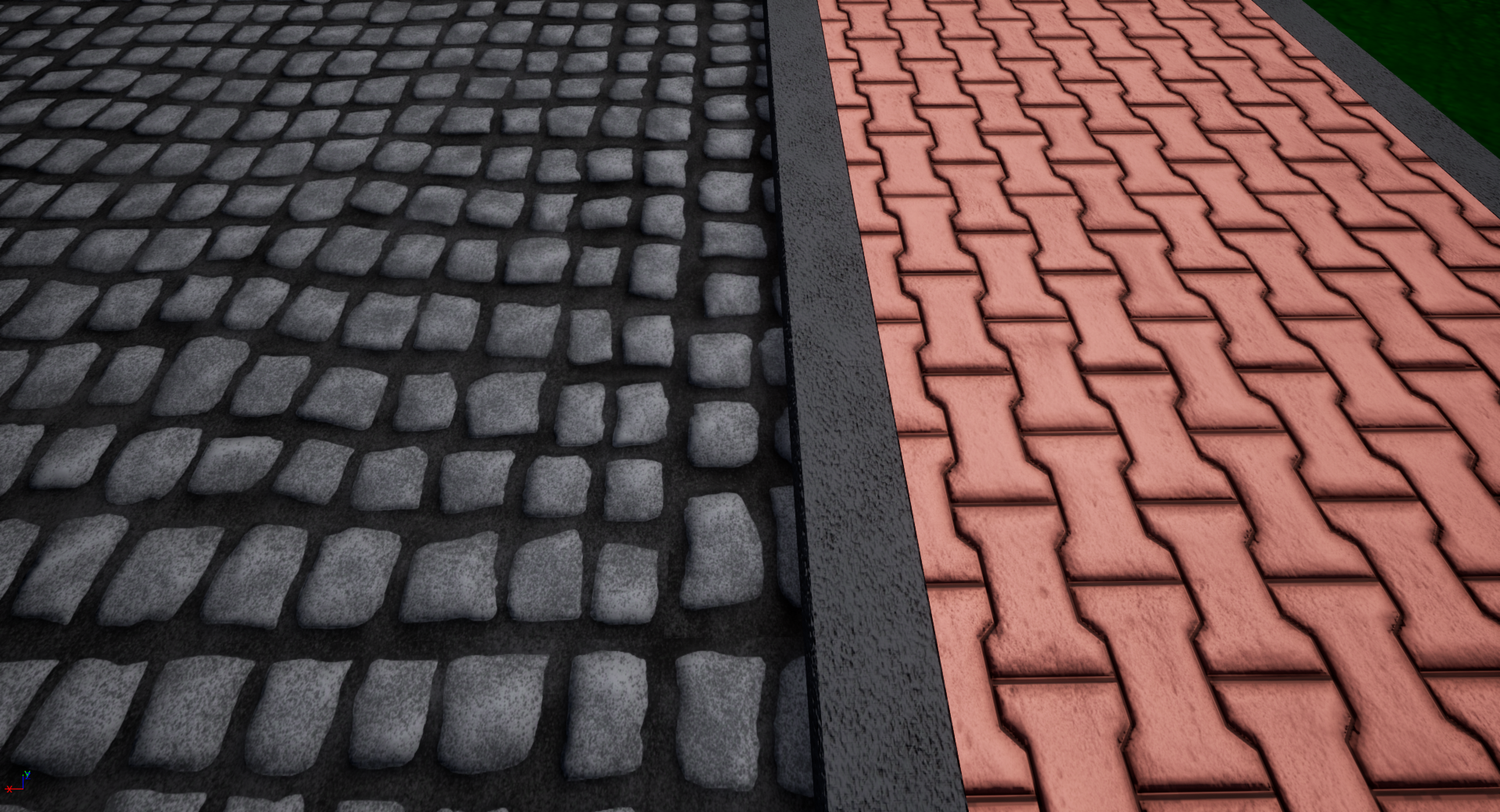 Cobble and dumble brick textured pathway