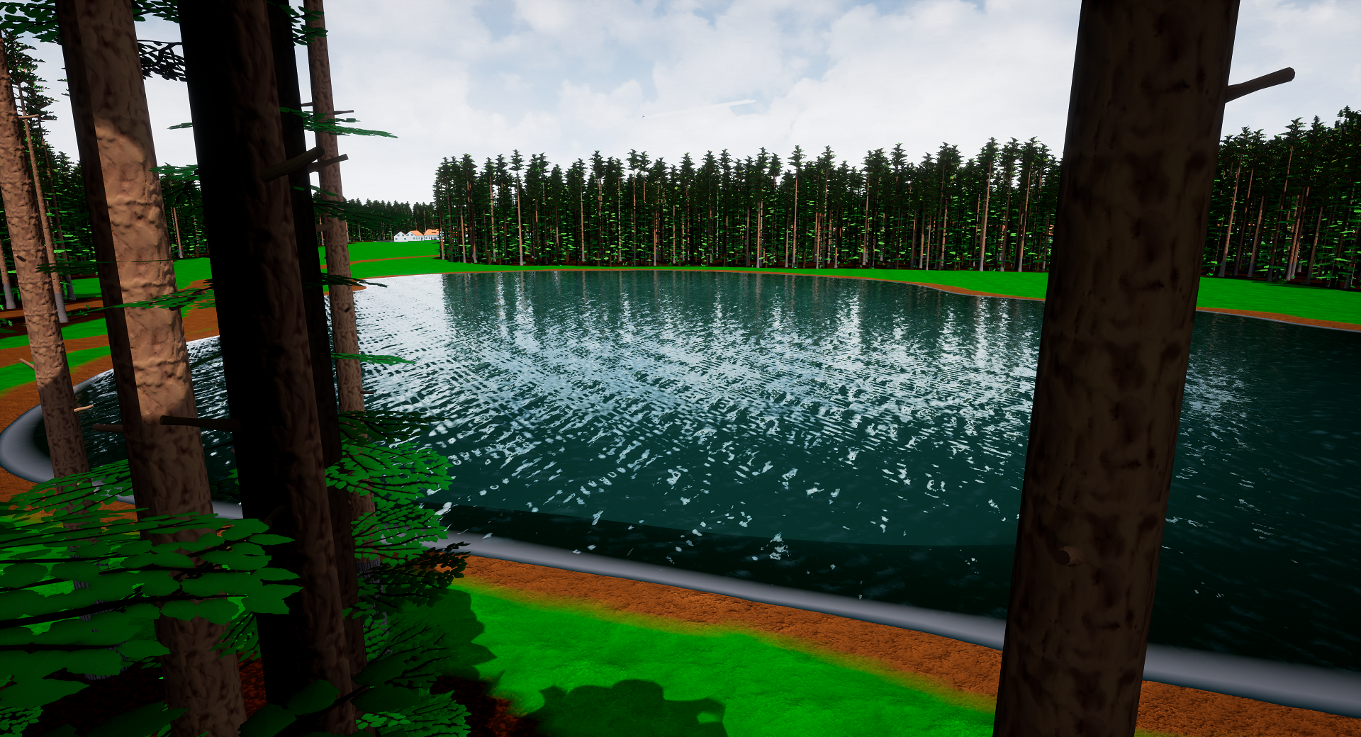 A lake viewed from the edge of a forest