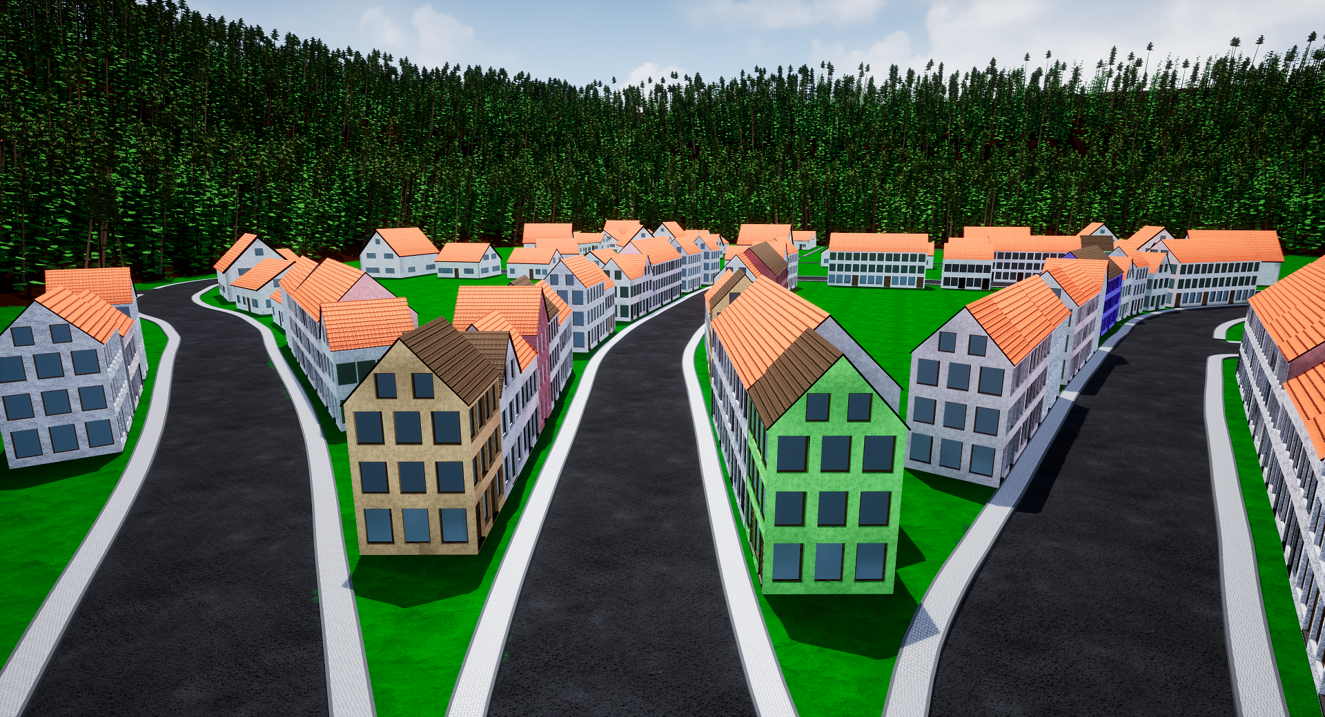 A three-way split road in L-Town