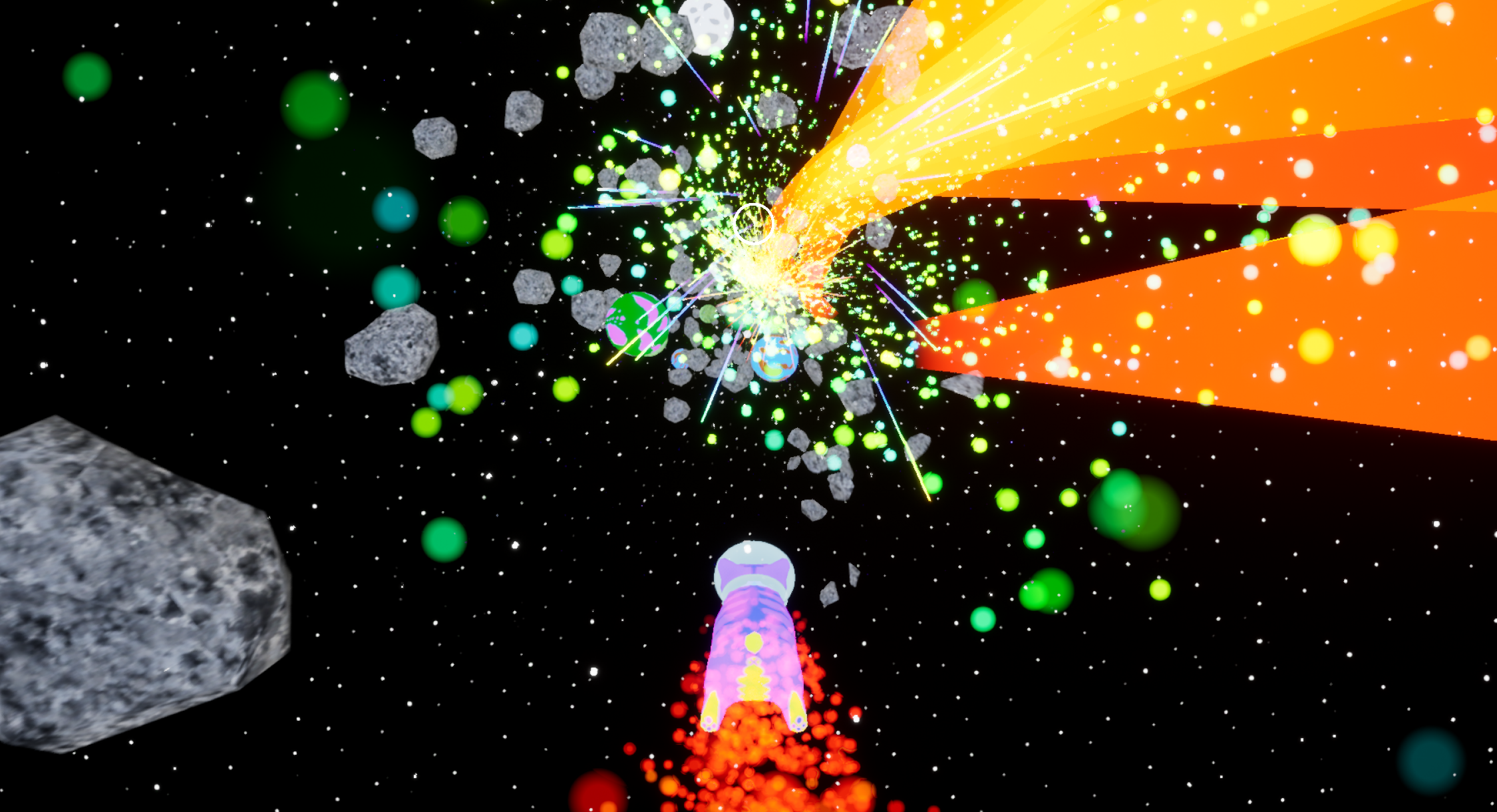 Space cat shooting beams at asteroids