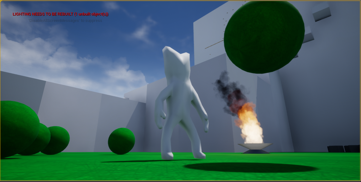 Abomination standing with a floating orb of grass and a fire behind him