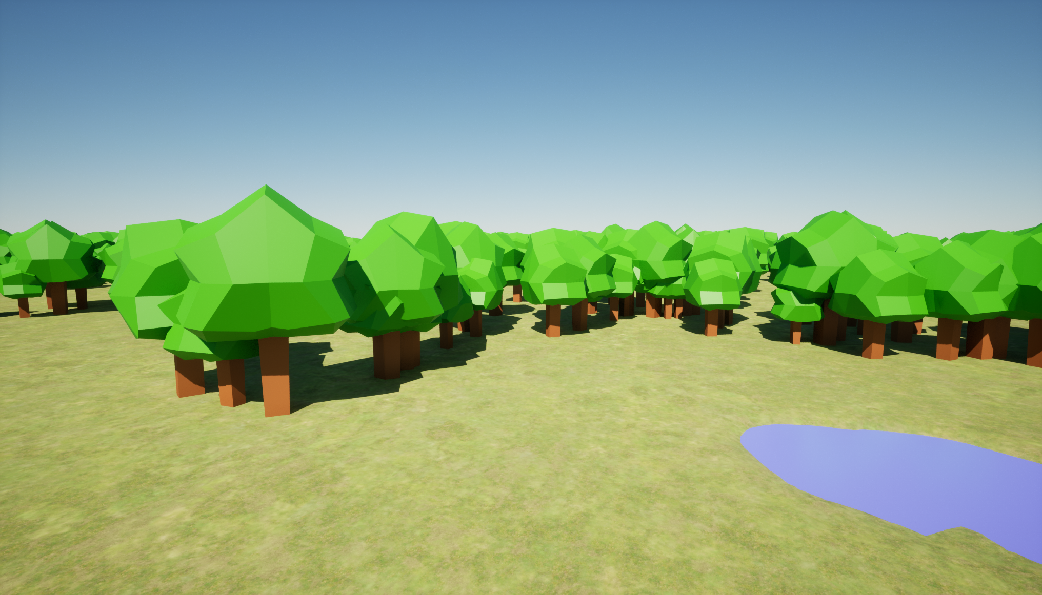 Early project image of when the trees and a small pond were first added to the map